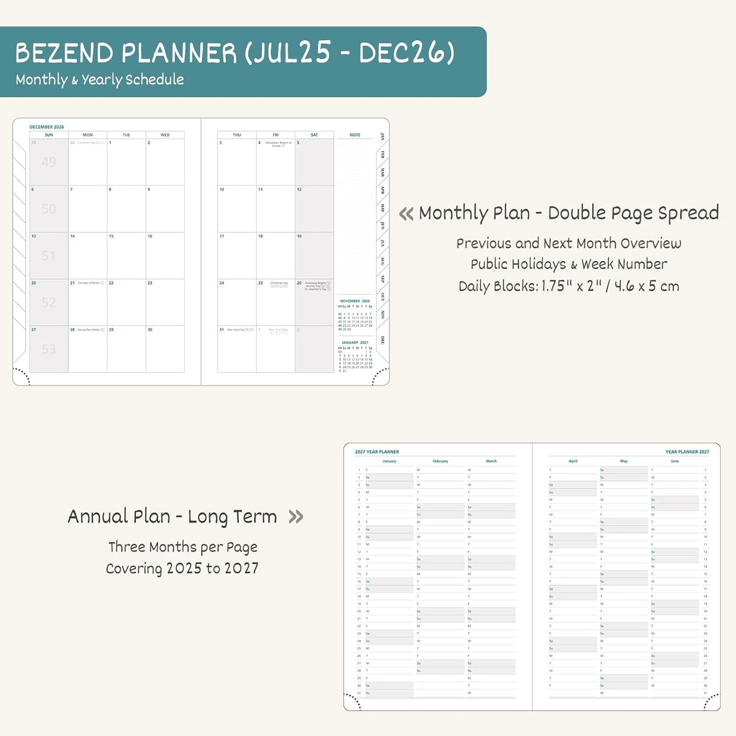 BEZEND Planner 2025-2026 Weekly and Monthly, 8.5" x 11" Academic Calendar (Jul 25-Dec 26) Vertical Daily Appointment with Hourly Timeslot & Monthly Tab, PU Leather Hardcover - Orange
