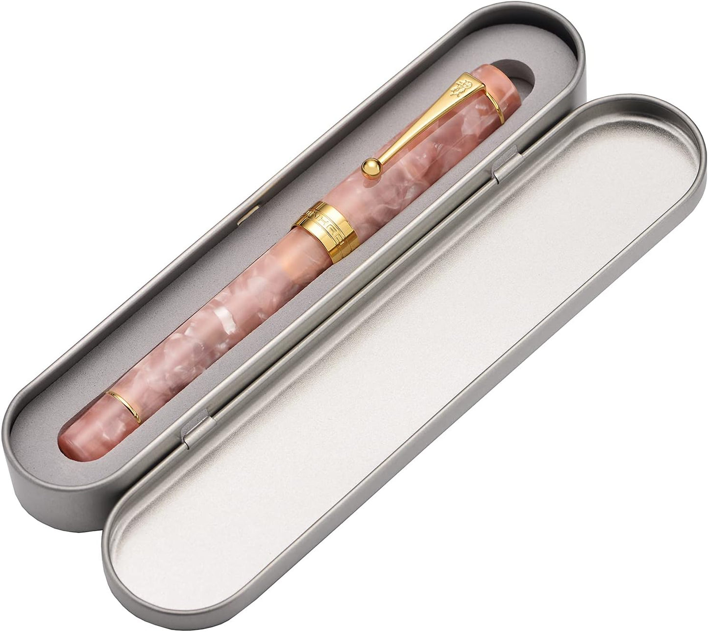 Jinhao 100 Fountain Pen Celluloid Classic Style, #6 Nib Smooth Writing Instrument with Refillable Converter and Pen Case Set