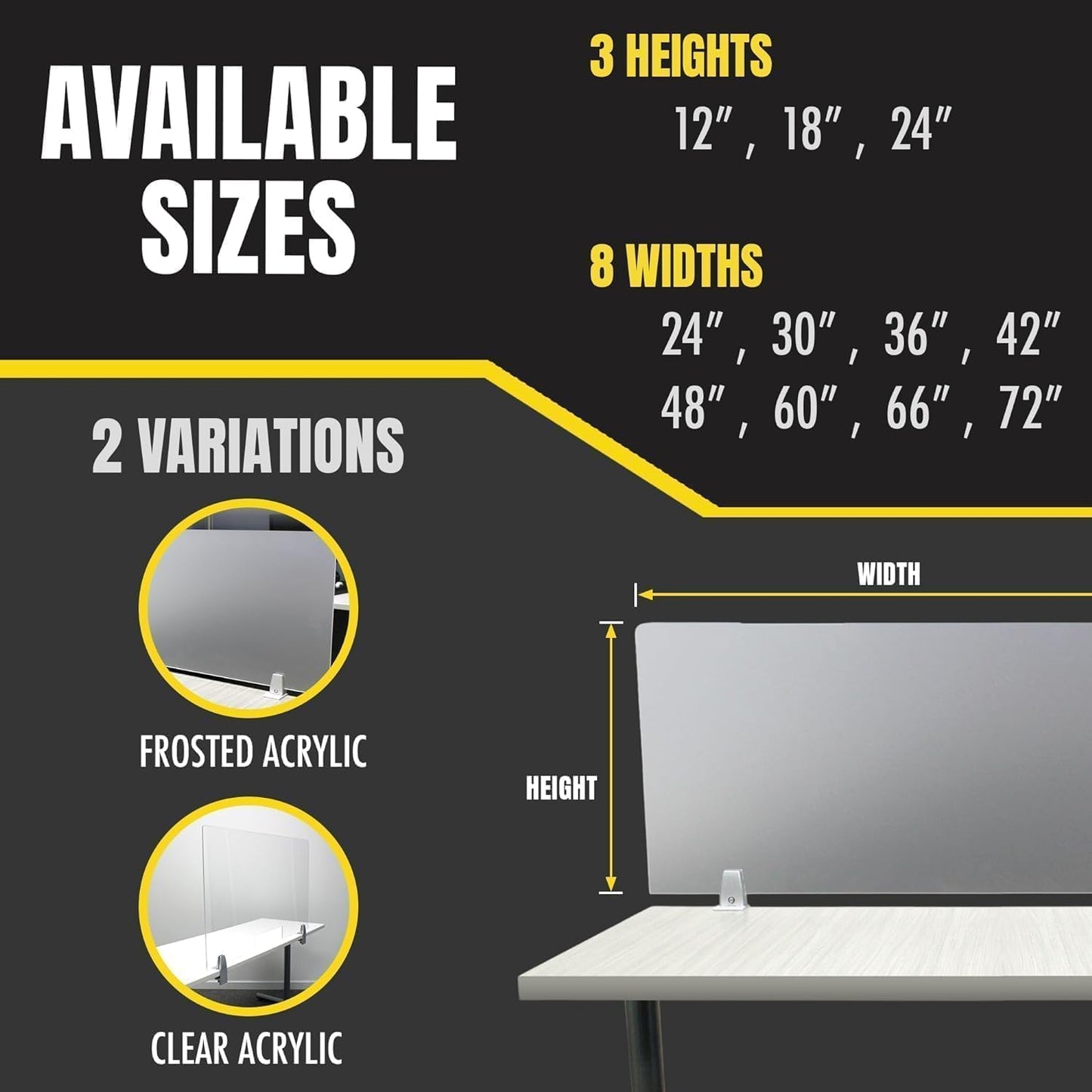 OBEX Frosted Acrylic Desk Mounted Privacy Panel, 24" x 60", Frosted