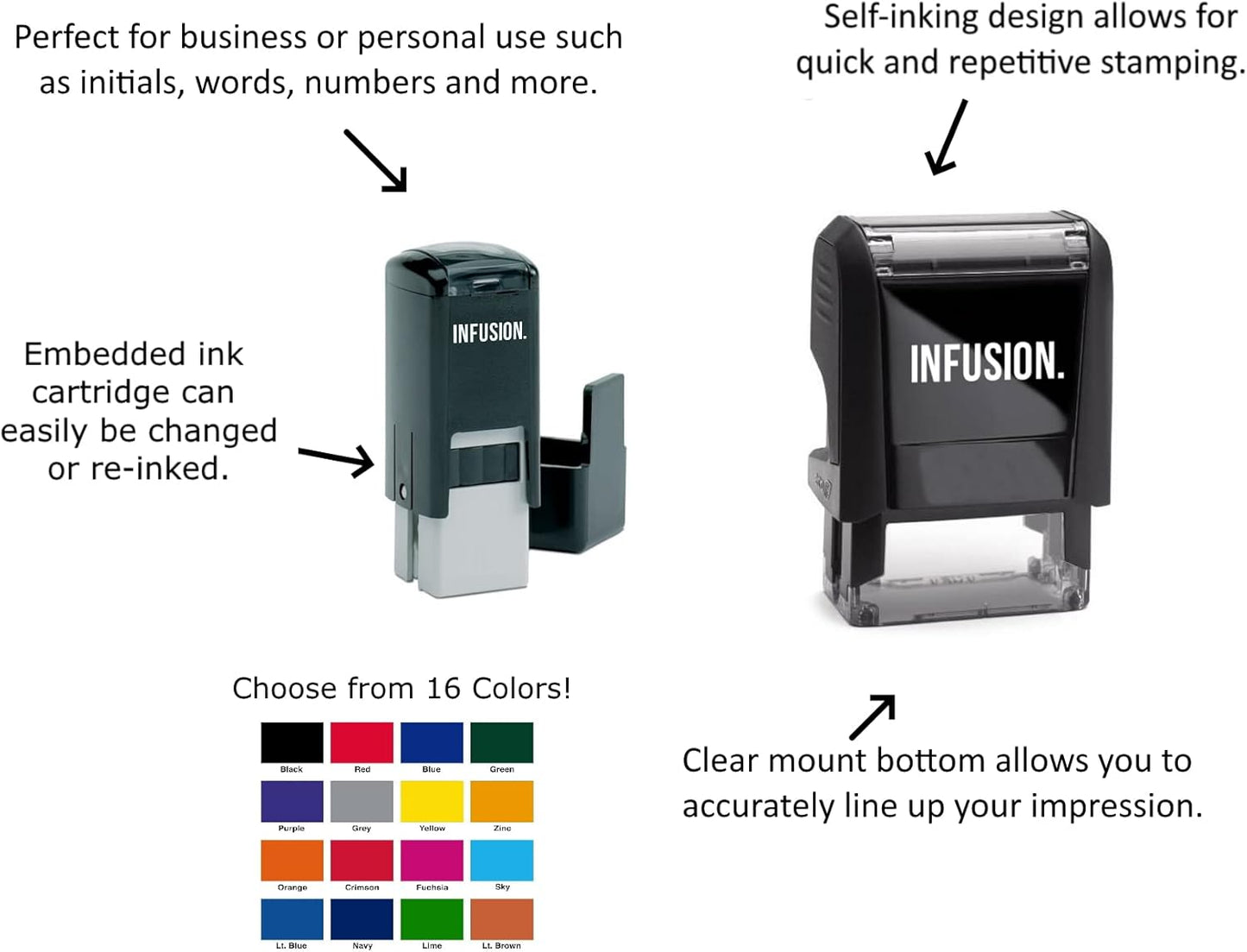 Infusion Self-Inking Custom Rubber Stamp (Personal or Business Use) - Choose from 16 Colors (13/16" x 13/16")