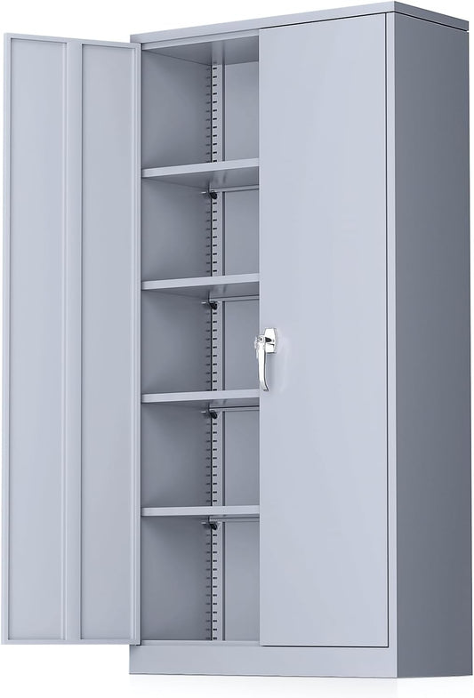 Greenvelly Metal Storage Cabinet with Doors, 72" Lockable Steel Garage Storage Cabinet with Shelves, Dark Grey 36" W x 18" D