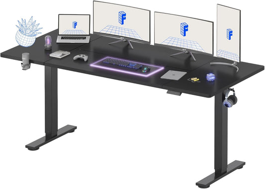 FLEXISPOT 79 x 32 Inch Large Standing Desk, Stand Up Desk with Splice Board, Rising Desks for Home Office, Office Desk with Cup Holder and Headphone Hook (Black Frame + Black Top, 2 Packages)