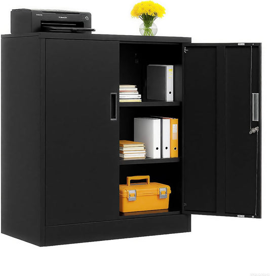 BESFUR Metal Garage Storage Cabinet 36"H, Steel Locking Cabinet with 2 Lockable Doors and 2 Adjustable Shelves easy to assemble for Home Office, Garage,School, Apartment, Warehouse, Utility Room,Black