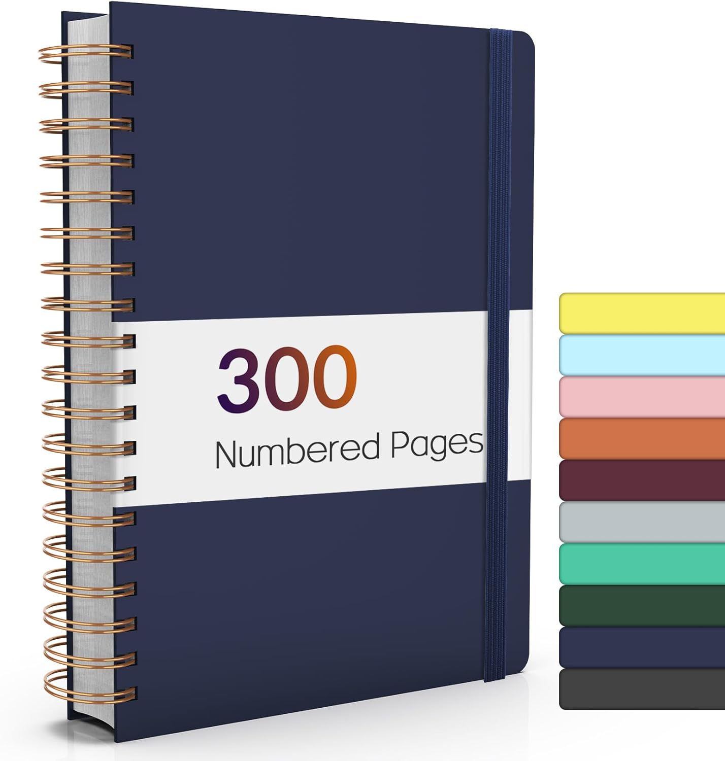 Forvencer A4 Lined Spiral Journal Notebook with 300 Numbered Pages, 11" X 8.5" College Ruled Thick Journals for Writing with 100GSM Paper, Hardcover Notebooks with Contents for Work, School, Navy