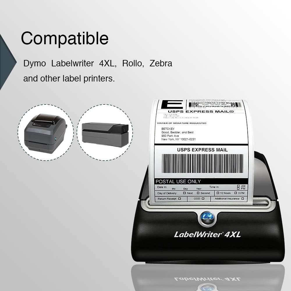 BETCKEY Colored Labels Compatible with Dymo 1744907 (4" x 6") Extra Large Shipping Labels, Compatible for Dymo LabelWriter Thermal 4XL & Zebra Desktop Printers [1 Roll, Red]