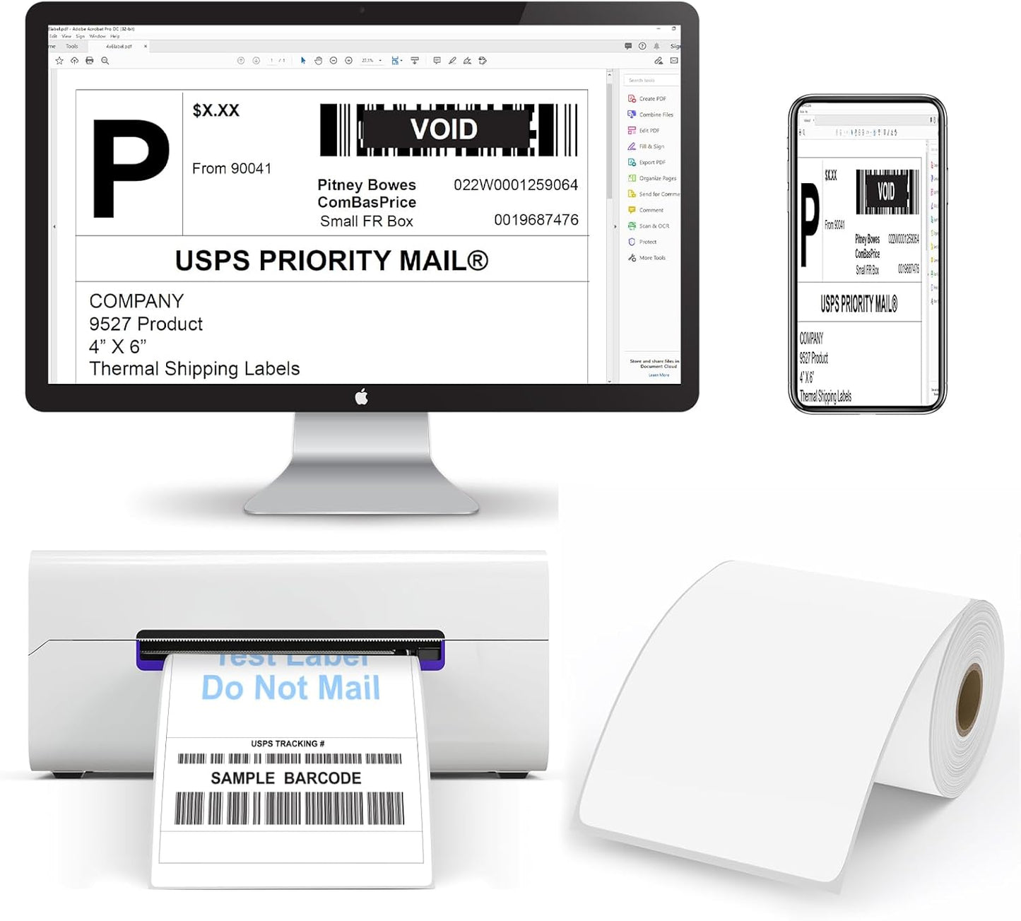 9527 Product 4x6 Blank Direct Thermal Shipping Labels for Zebra 2844 Zp-450 Zp-500 Zp-505,250 Labels/Roll,Total 100 Rolls
