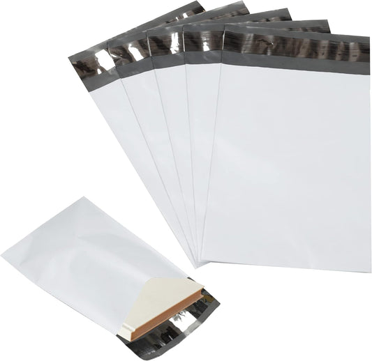 100 Pack Secure Seal White Poly Mailers - 6x9 Safe Shipping Bags - E-Commerce Self Sealing 2 Mil Poly Envelopes