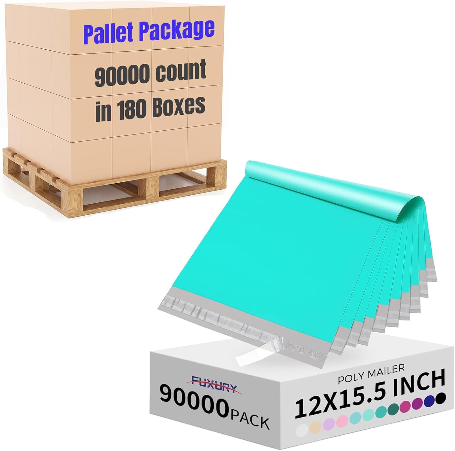 Fuxury 90000 Pcs 12x15.5" Poly Mailers Envelopes Shipping Bags for Clothing,Strong Adhesive Packaging Bag for Small Business Suppliers, Self Seal Mailing Poly Bags,Teal