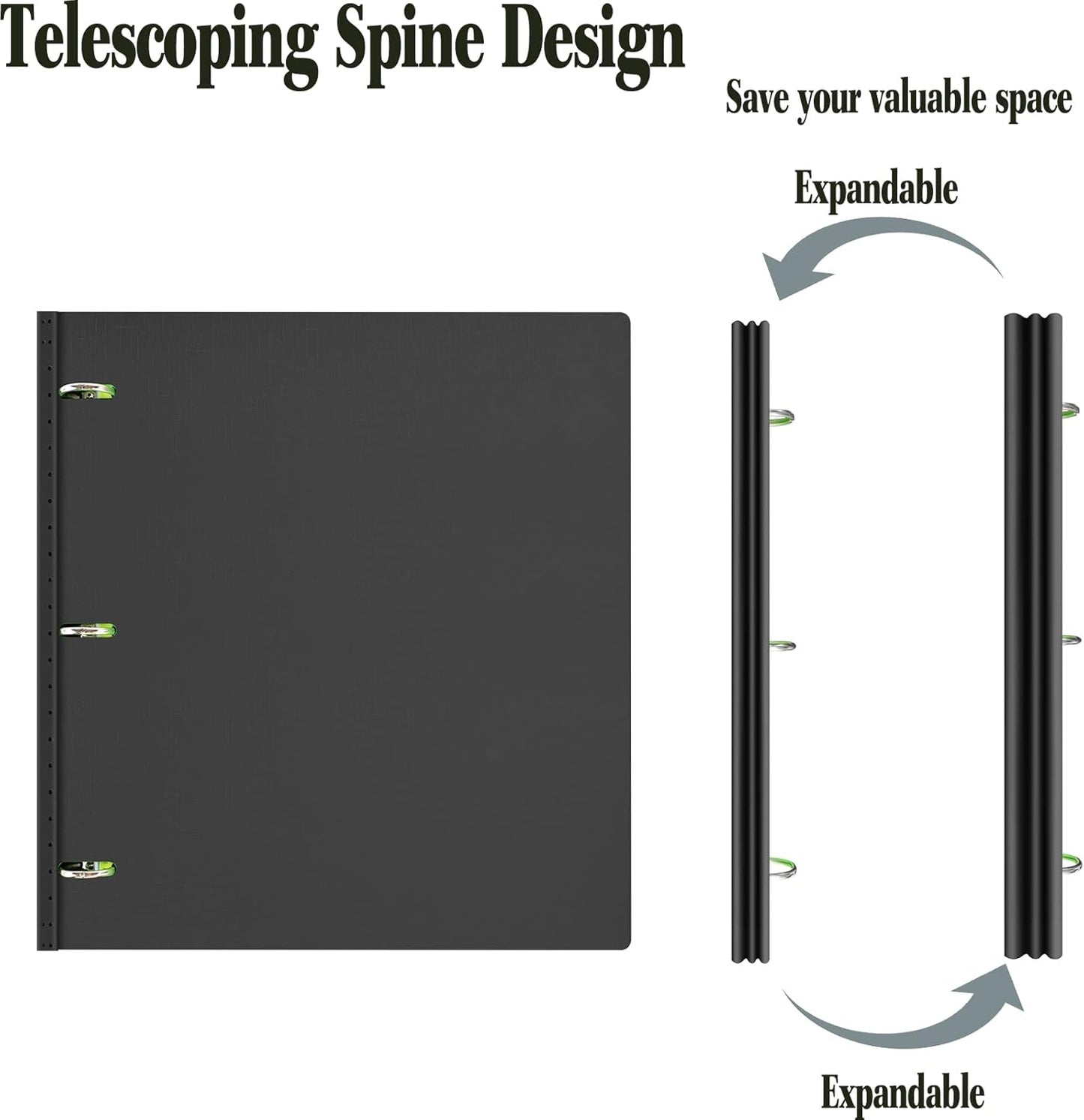 INFUN Telescoping 3 Ring Binder - 4PCS-Black,Portable Plastic 3 Ring Binder with Telescoping Spine, Binders with Foldable Front Cover Holds 8.5" x 11" Paper for School,Office and Homes