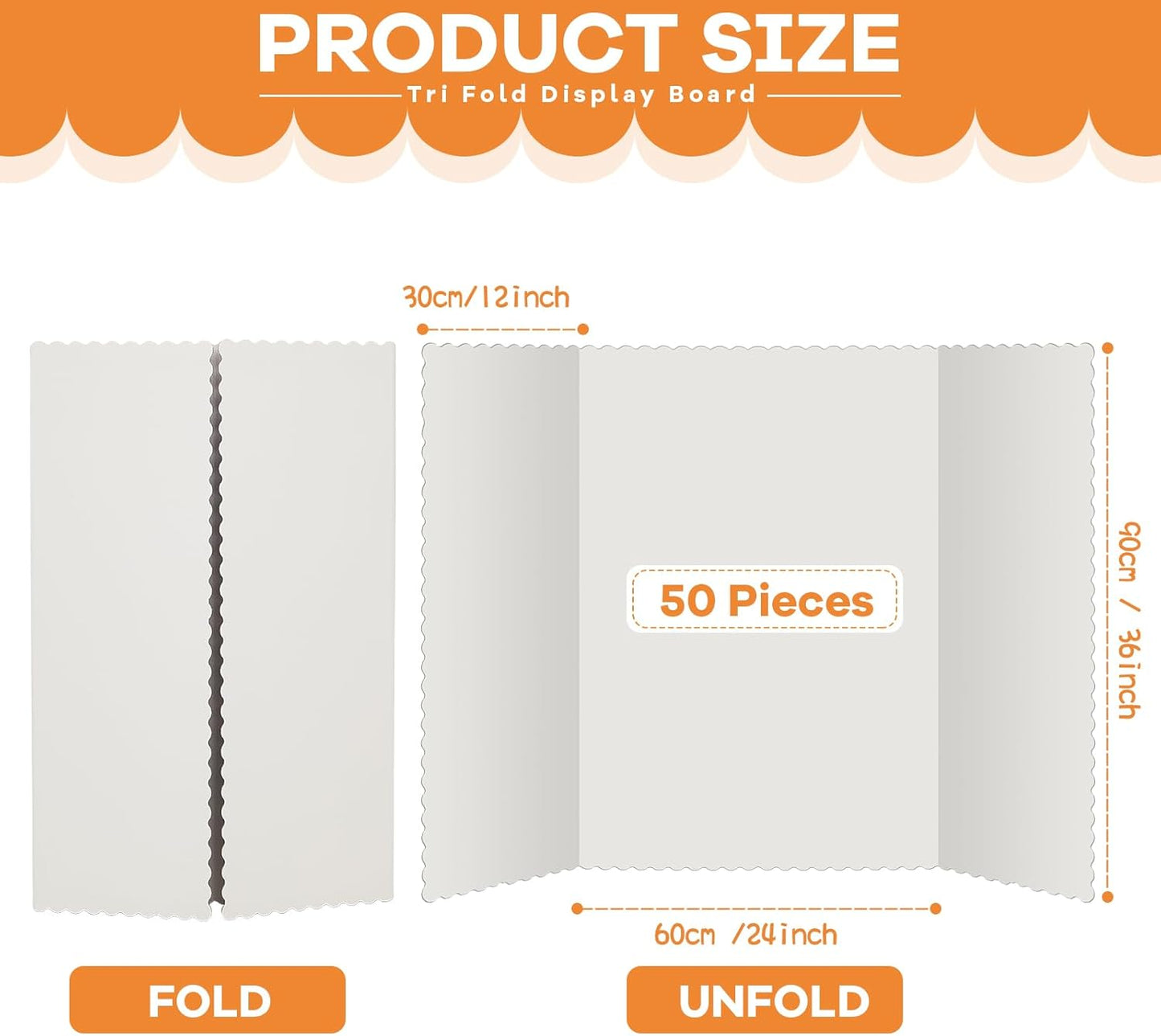 Ctosree 50 Pcs Tri Fold Display Board,36" x 48" Portable Lightweight Foldable Presentation Poster Board for Office Projects Exhibitions Workshops, White