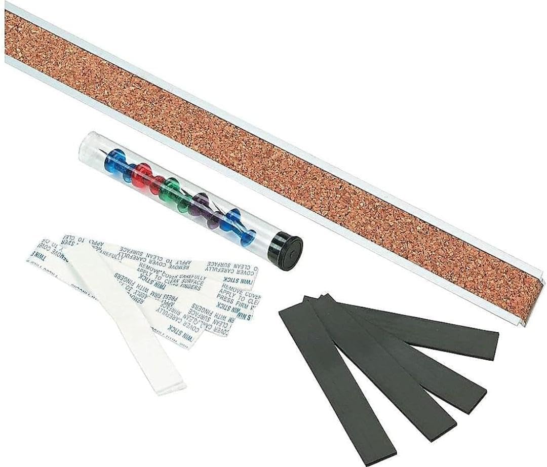 Quartet Bulletin Bar Strip, Cork Board, 18" x 1", Classroom, Office, Cubicle, Aluminum Frame (2003), Beige