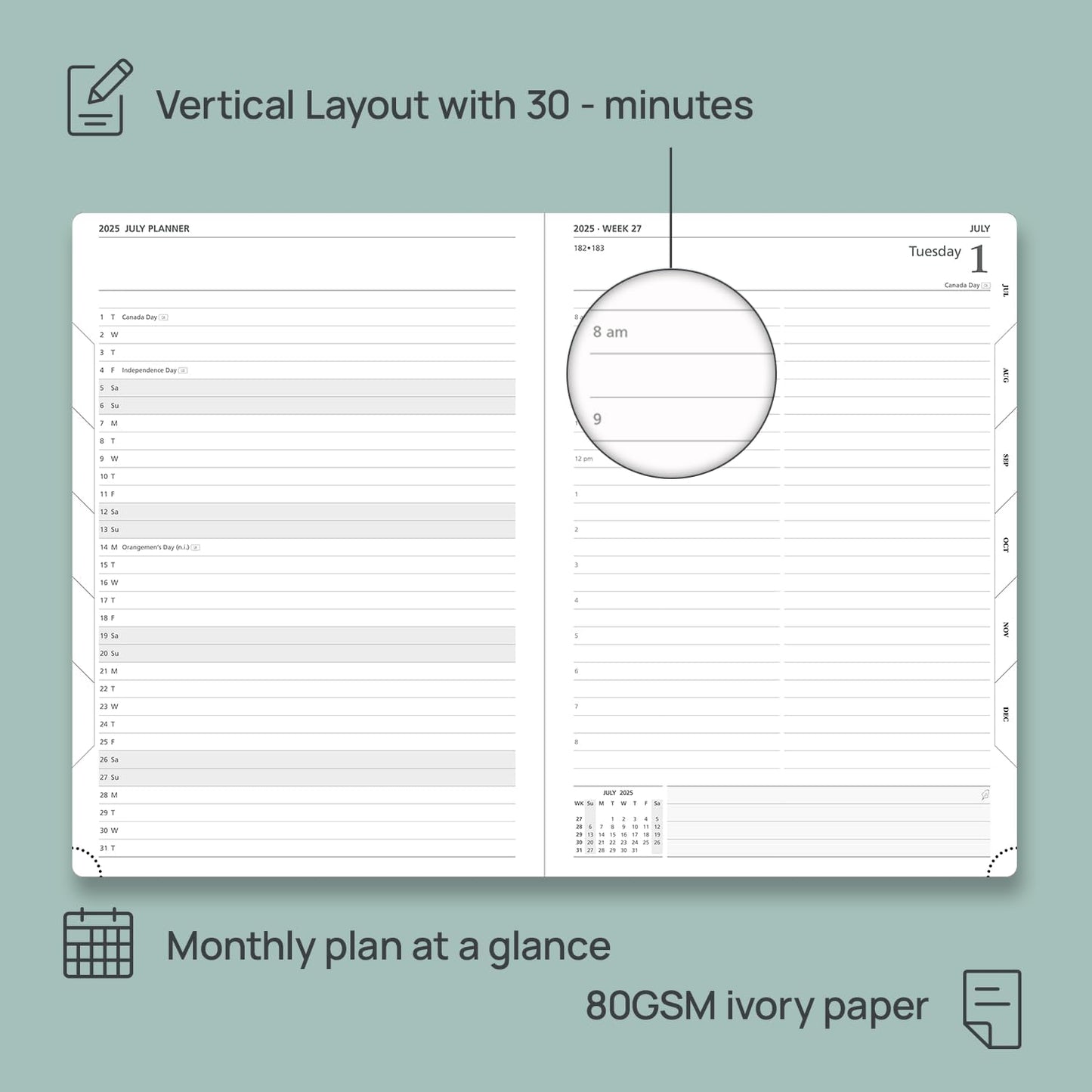 POPRUN 2025-2026 Daily Planner One Page Per Day (Large - 8.25'' x 12'') - Academic Calendar (July 2025 - June 2026), 2025 Day Appointment Book with Monthly Tabs, Hardcover - Light Pink