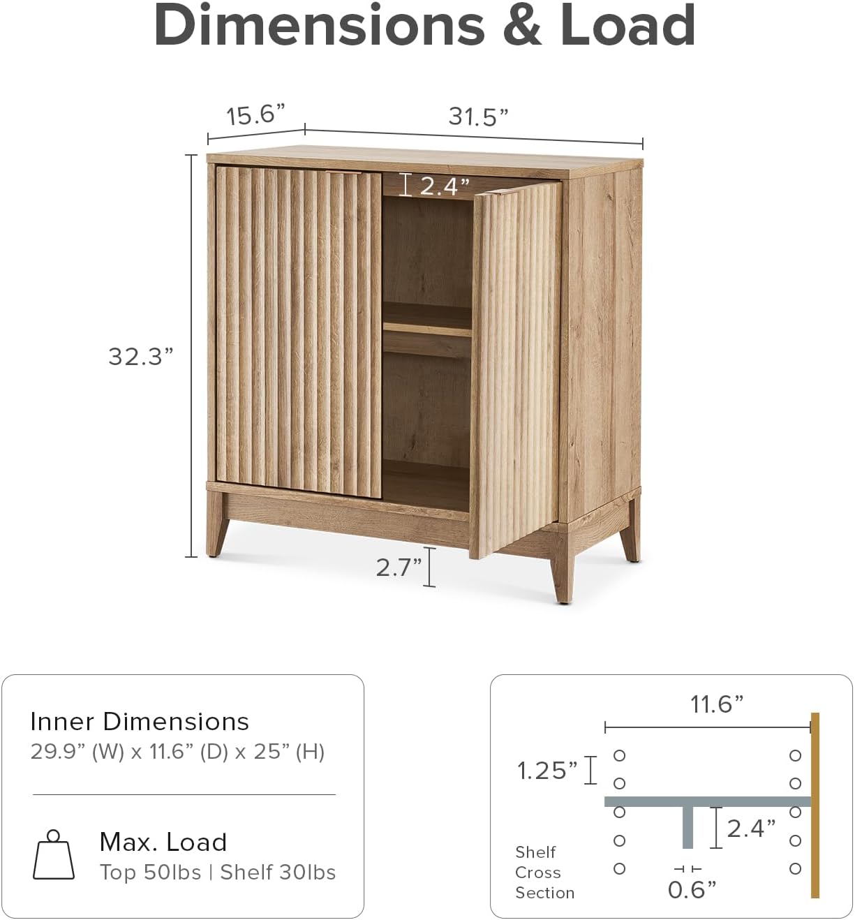 mopio Brooklyn Storage Cabinet, Modern Farmhouse Entryway Accent Case, Buffet Sideboard, Console Table, Credenza, Wood Modular Organizer with Doors & Shelf, Fluted Panel Cupboard (Oak, Single)