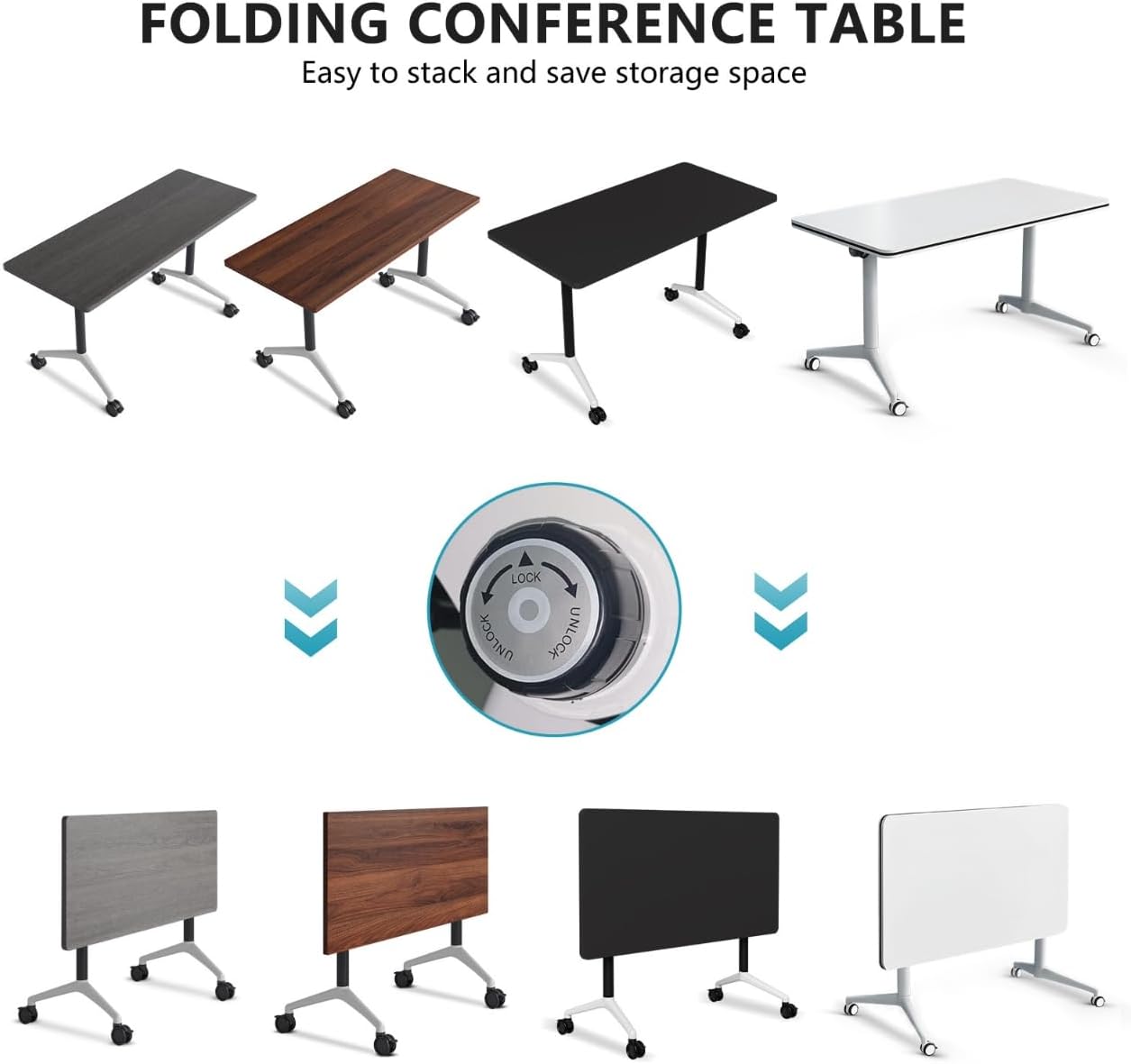 Conference Room Table, Folding Conference Tables,Thicken Grey Tabletop,Flip Top Wooden Seminar Meeting Room Table for Conference Room Offices (6, Black, 47.2“)