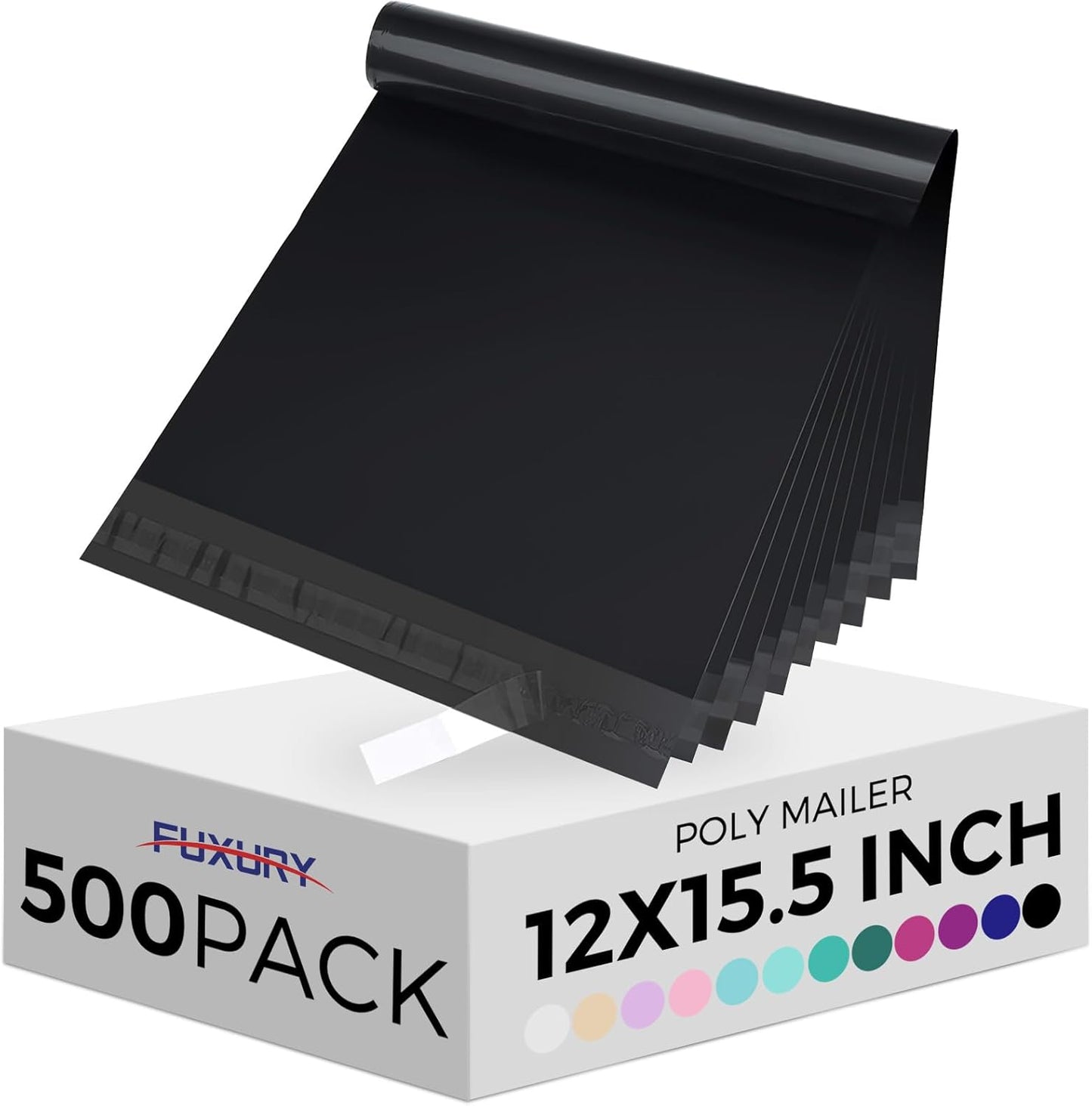Fuxury Poly Mailers 12x15.5Inch 500Pcs,Waterproof Shipping Bags for Clothing,Strong Adhesive Shipping Envelopes for Small Business,Self Seal Mailing Bags Poly Mailer Bags Black
