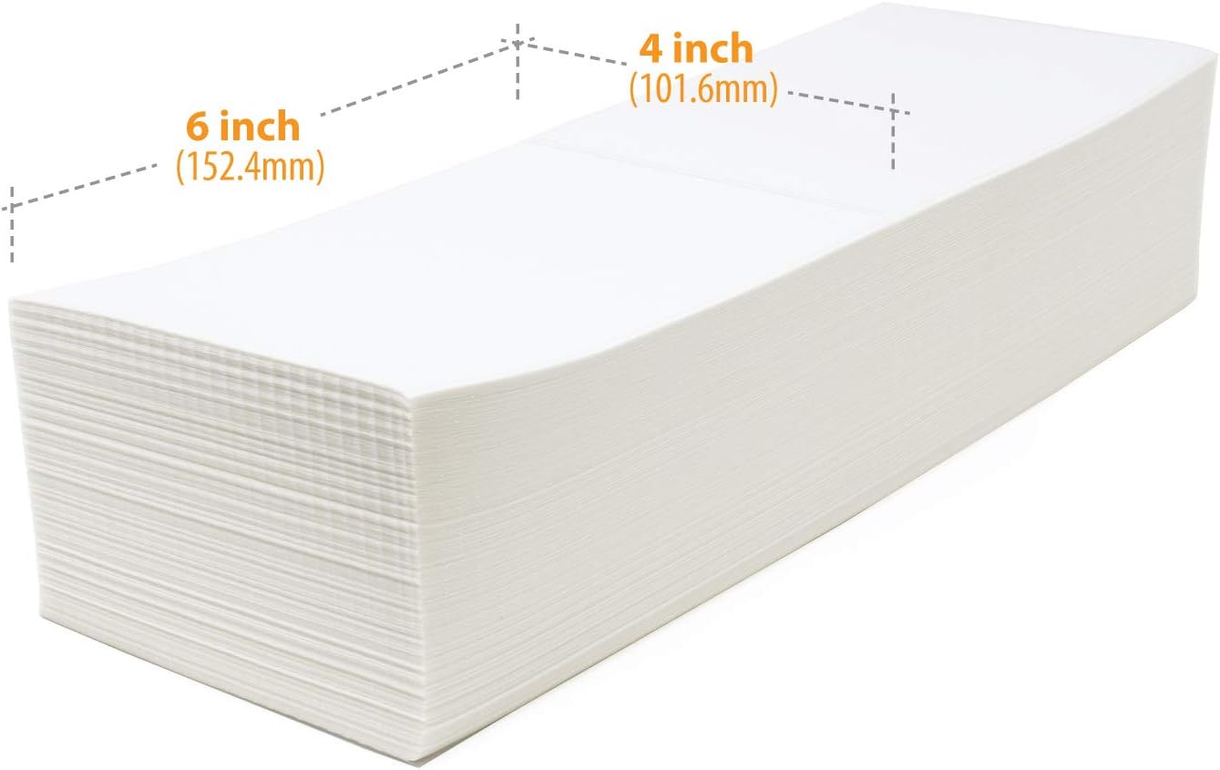 Buhbo 4" x 6" Direct Thermal Labels - Perforated BPA Free - Compatible with Zebra & Rollo Printer - Commercial Grade Shipping (1000 Fanfold Labels)