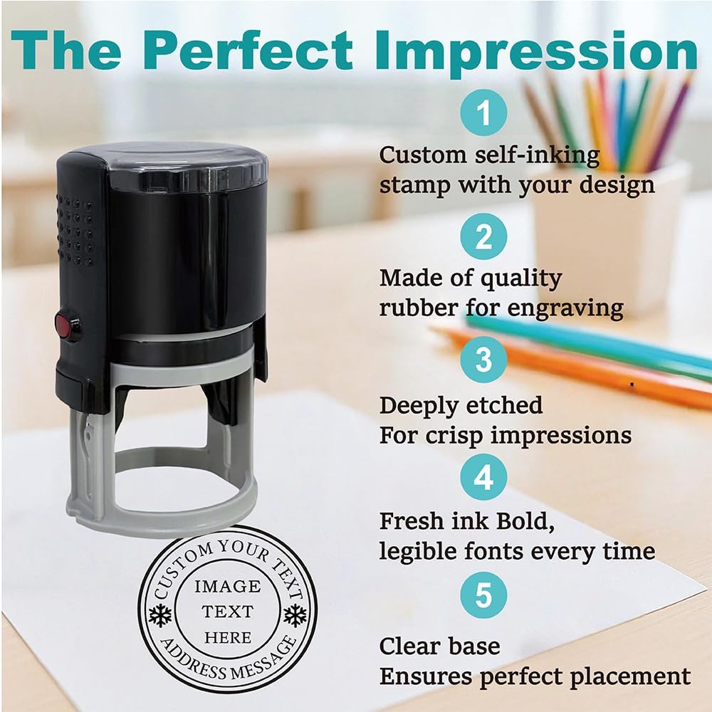 Multi-Size Custom Stamps Self Inking Personalized Logo Name Image Return Address Rubber Stamps for Office Business Personal Use (Round-1.6inch)
