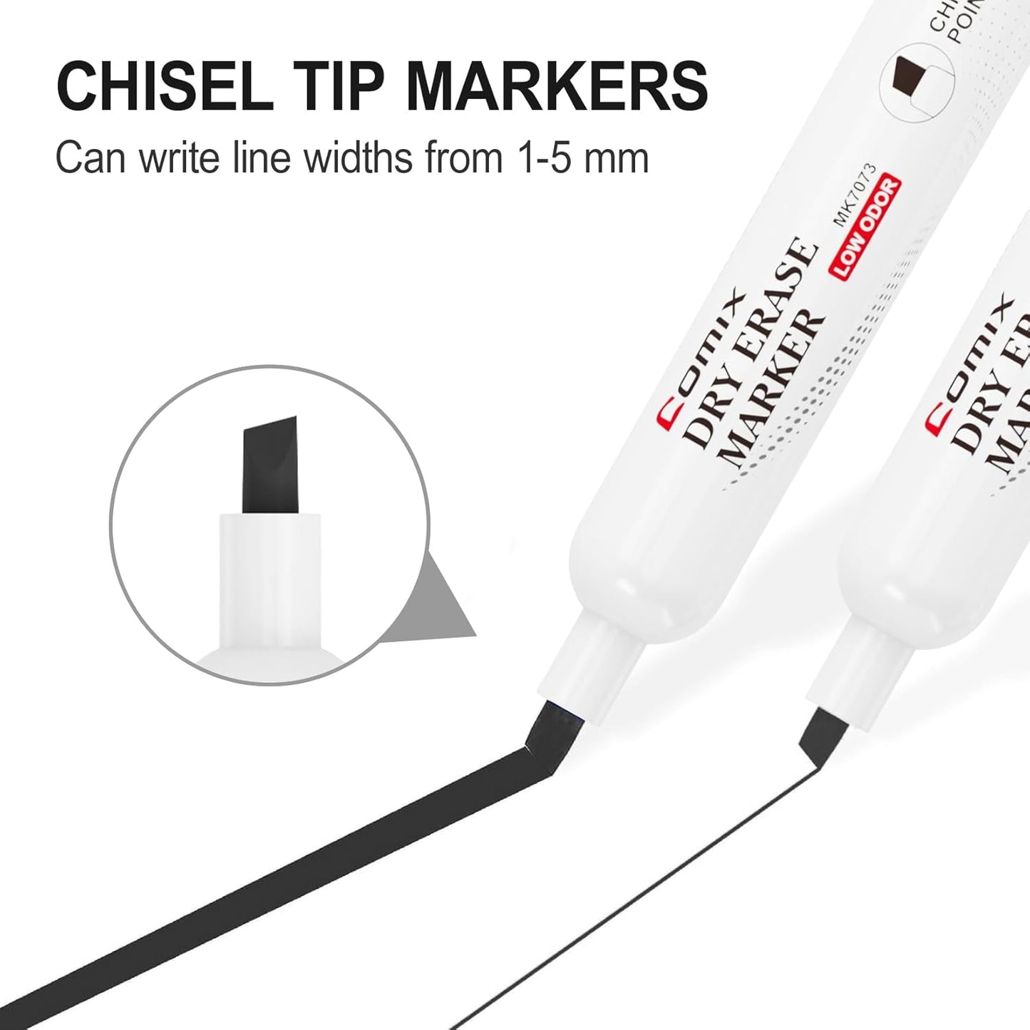 Comix Low Odor Dry Erase Markers, 12 Bulk Black Color Whiteboard Markers, Chisel Tip Thick Markers for Kids Teachers