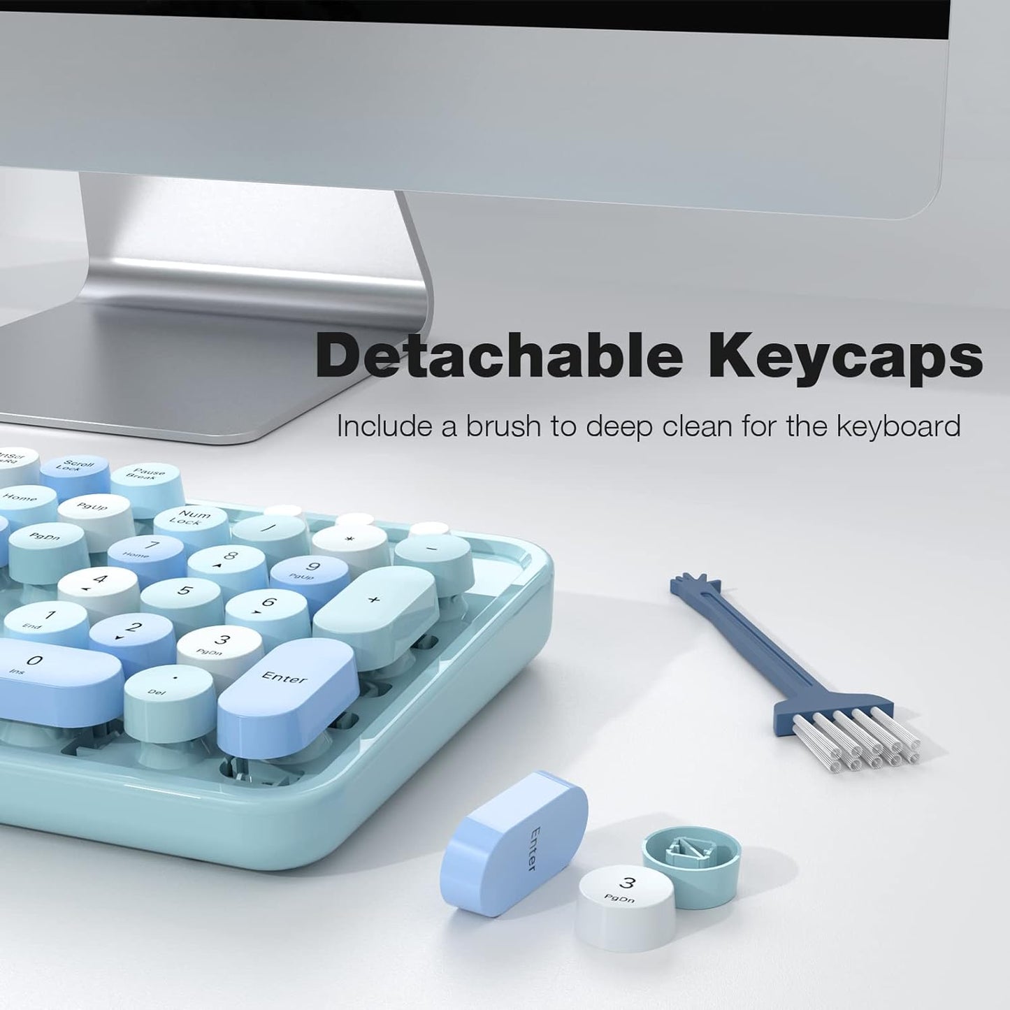 MOFII Wireless Keyboard and Mouse Set, Retro Full Size Typewriter Keyboard with Number Pad and Sport Car Mouse for PC Computer Desktop Laptop Windows (Blue Colorful)