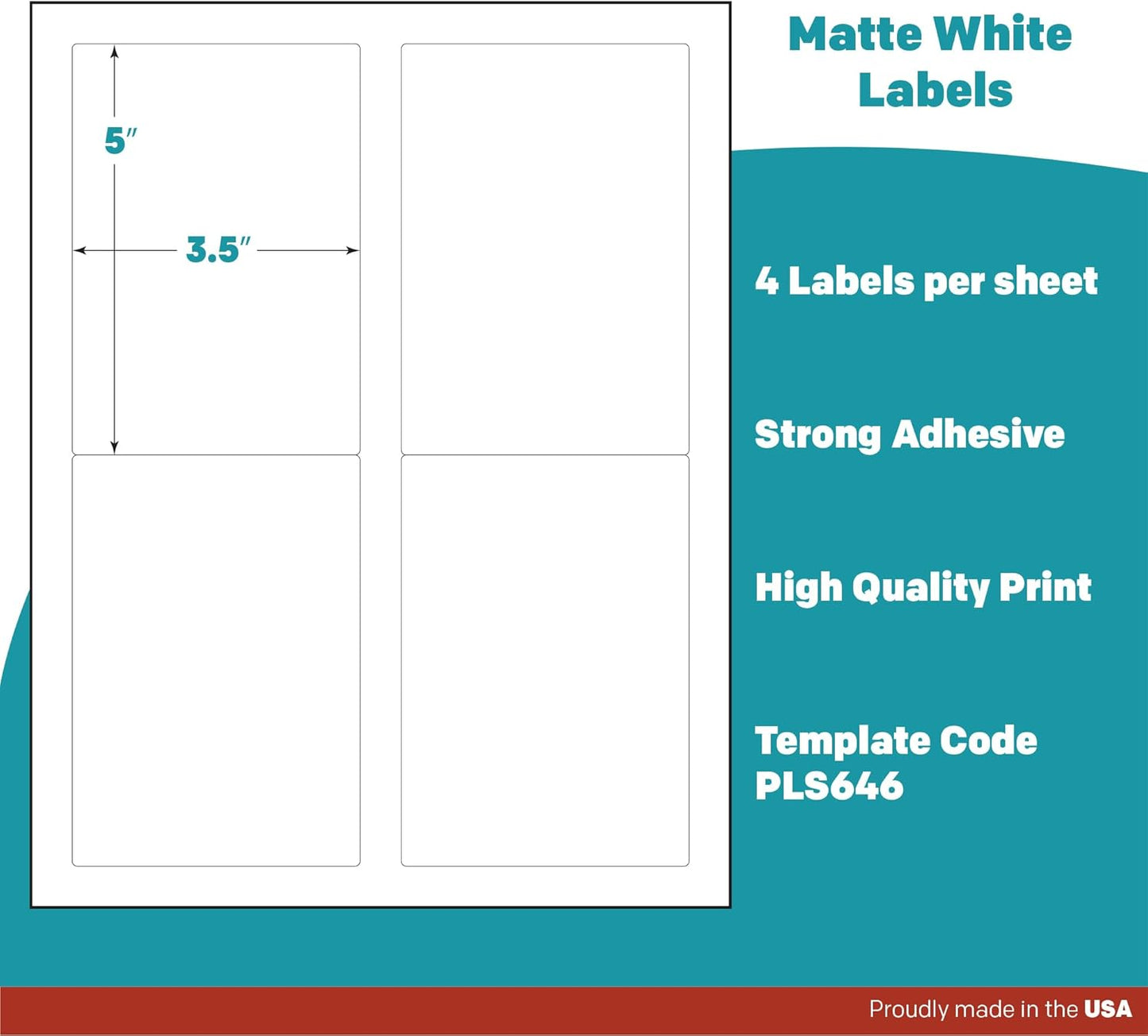 Premium Label Supply White Sticker Mailing/Shipping Labels – 3.5" x 5" – Laser/Inkjet Compatible – (4 per Sheet), 25 Sheets - 100 Total Adhesive Labels