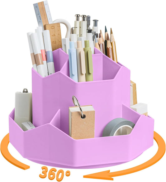 Pencil Pen Holder for Desk,9 Slots 360 Degree Rotating Desk Organizers,Desktop Storage Stationery Supplies Organizer, Cute Pencil Cup Pot For Office, School, Home(Purple)