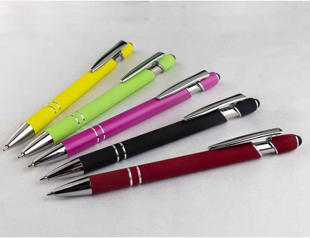 Pink Ballpoint Pens with Black Ink, 2-in-1 Stylus Tip, 1.0mm Medium Point, Matte Metal Barrel – 10-Pack for Office or School