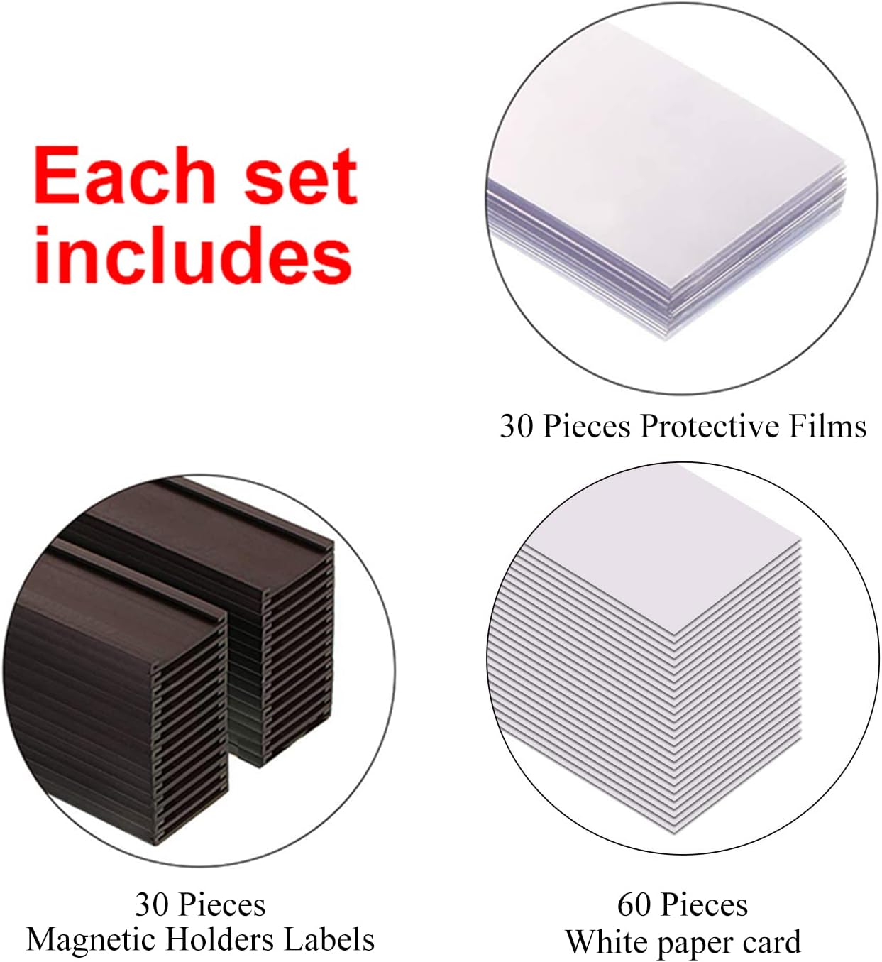 C Channel Magentic Label Holders 2x5.5 Inches with Paper Inserts and Clear Plastic Protectors,Magnetic Data Card Holders File Cabinet Labels,Pack of 30