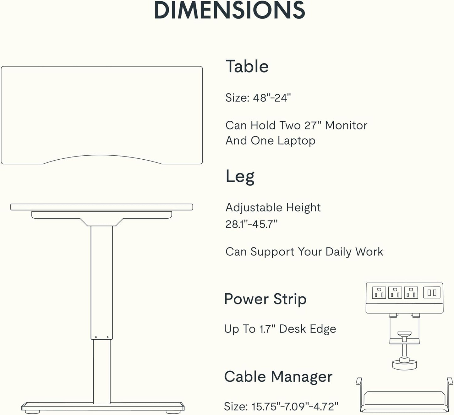 FLEXISPOT EN2 Whole-Piece Bamboo Standing Desk with Clamp Power Strip, 48 x 24 Electric Stand Up Height Adjustable Desk with Cable Management (White Frame + 48" Bamboo Top, 2 Packages)