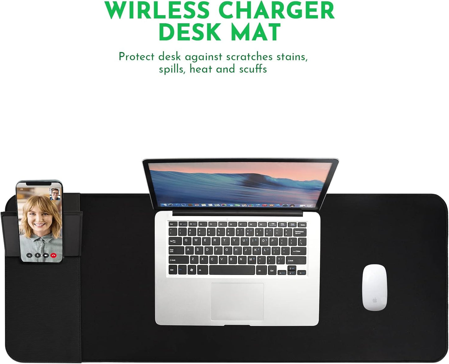 Wireless Charging Mouse Pad with Phone Holder Gaming Mousepad Desk Mat 15W Qi Fast Charging Pad Ultra-Smooth Surface Non-Slip Extended Premium Black Computer Keyboard Mat for MacBook PC Laptop