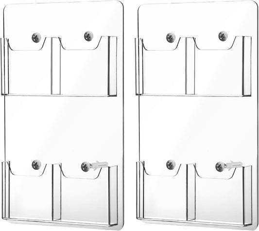 Eersida 2 Pack Acrylic Brochure Pamphlet Holder Wall Mount Clear Brochure Display Holder Plastic Trifold Flyer Rack Literature Storage Rack for Offices Waiting Room (9 x 15 Inch,4 Pockets)