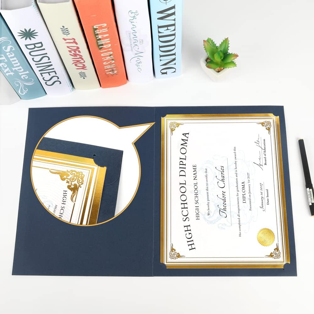 SUNEE Certificate Holders(Blue, 60 Packs, New Pattern), Diploma Covers Gold Foil Border, for Letter Size 8.5x11 Certificates, Cardstock, Document Papers