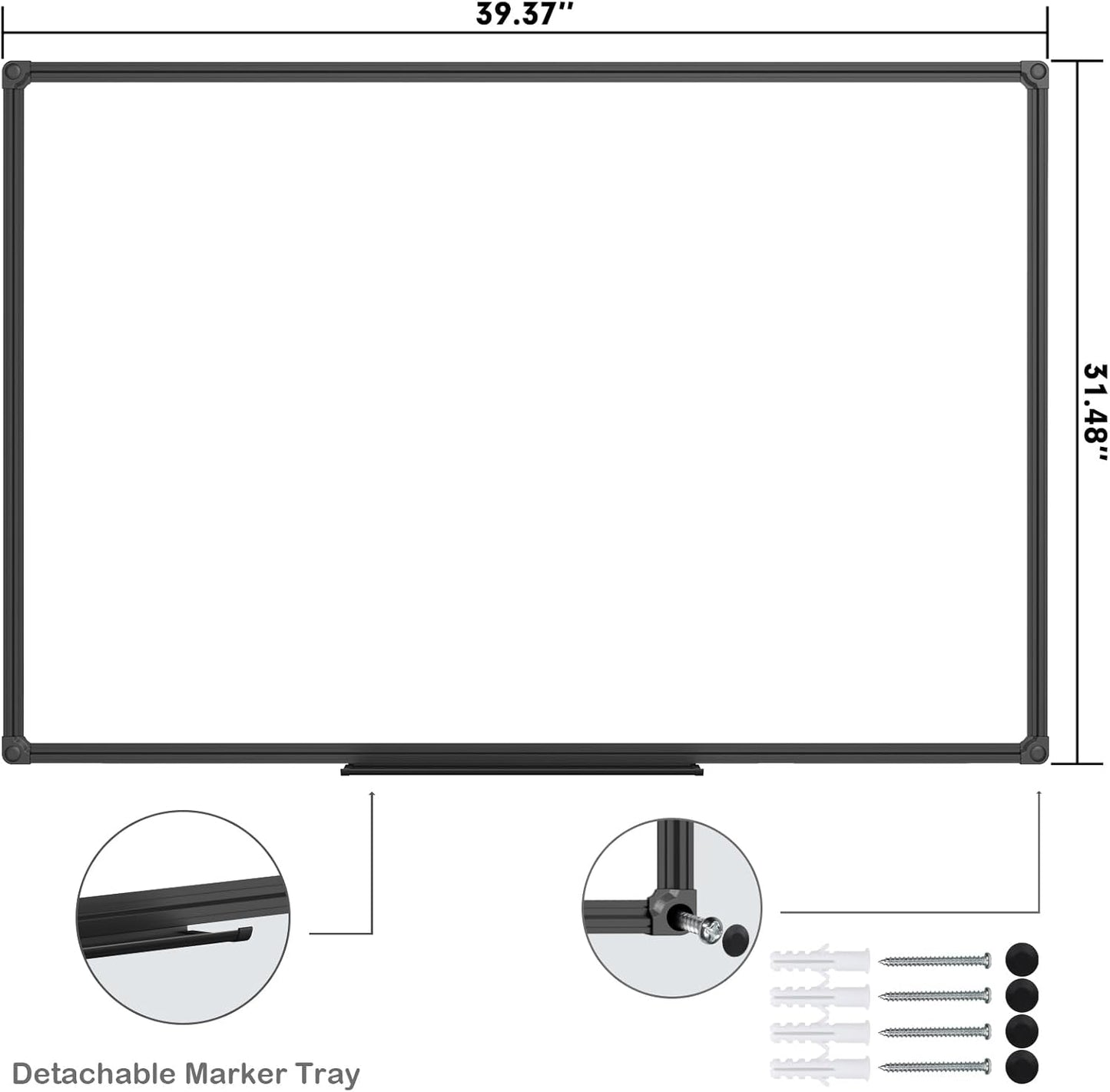 JILoffice Magnetic Whiteboard/White Board, Dry Erase Board 40 x 30 Inch, Black Aluminum Frame Wall Mounted Board for Office Home and School