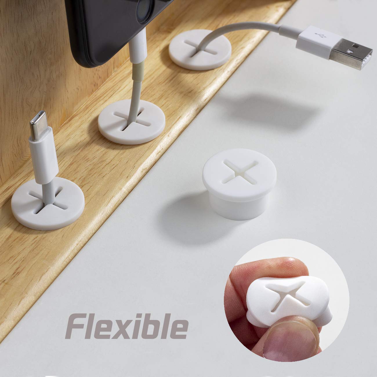 8 Pack Cable Cord Grommet 3/4 Inch Flexible Wire Rubber Grommets for Desk and Other Furniture Wall Hole Cover Cable Management Wire Organizer Cable Pass Through, White Color