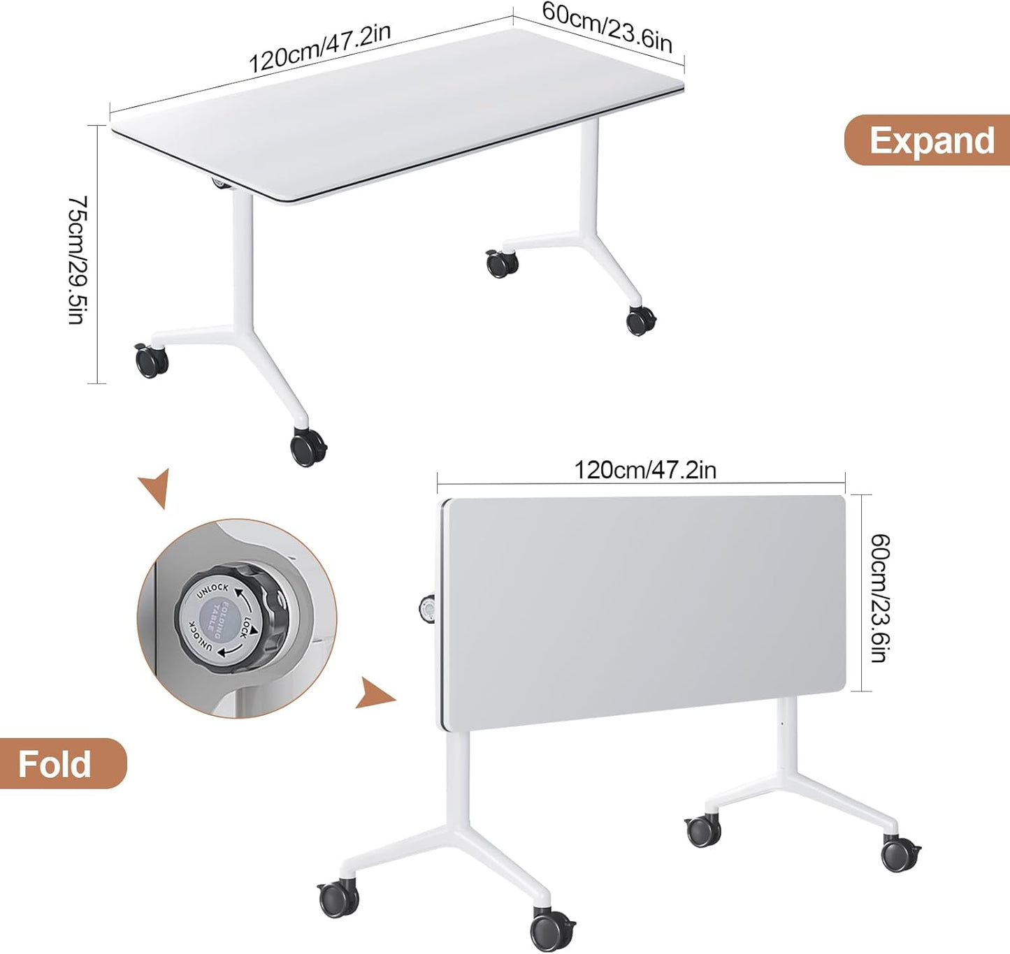Conference Table, Folding Conference Tables for 2-20 People, Modern Conference Room Table with Wheels, Super Sturdy Large Rectangle Mobile Meeting Seminar Tables for Office (6PCS 47.2in)