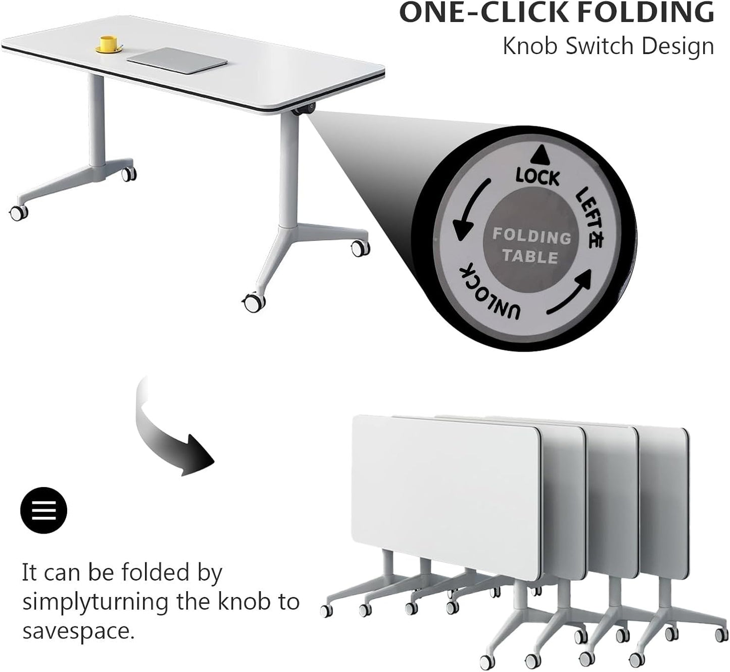 Conference Table Folding Conference Table, Modern Conference Room Table White Meeting Table Flip Top Large Mobile Training Tables, Mobile Training Seminar Tables for Office Classroom (4pack 47.2in)