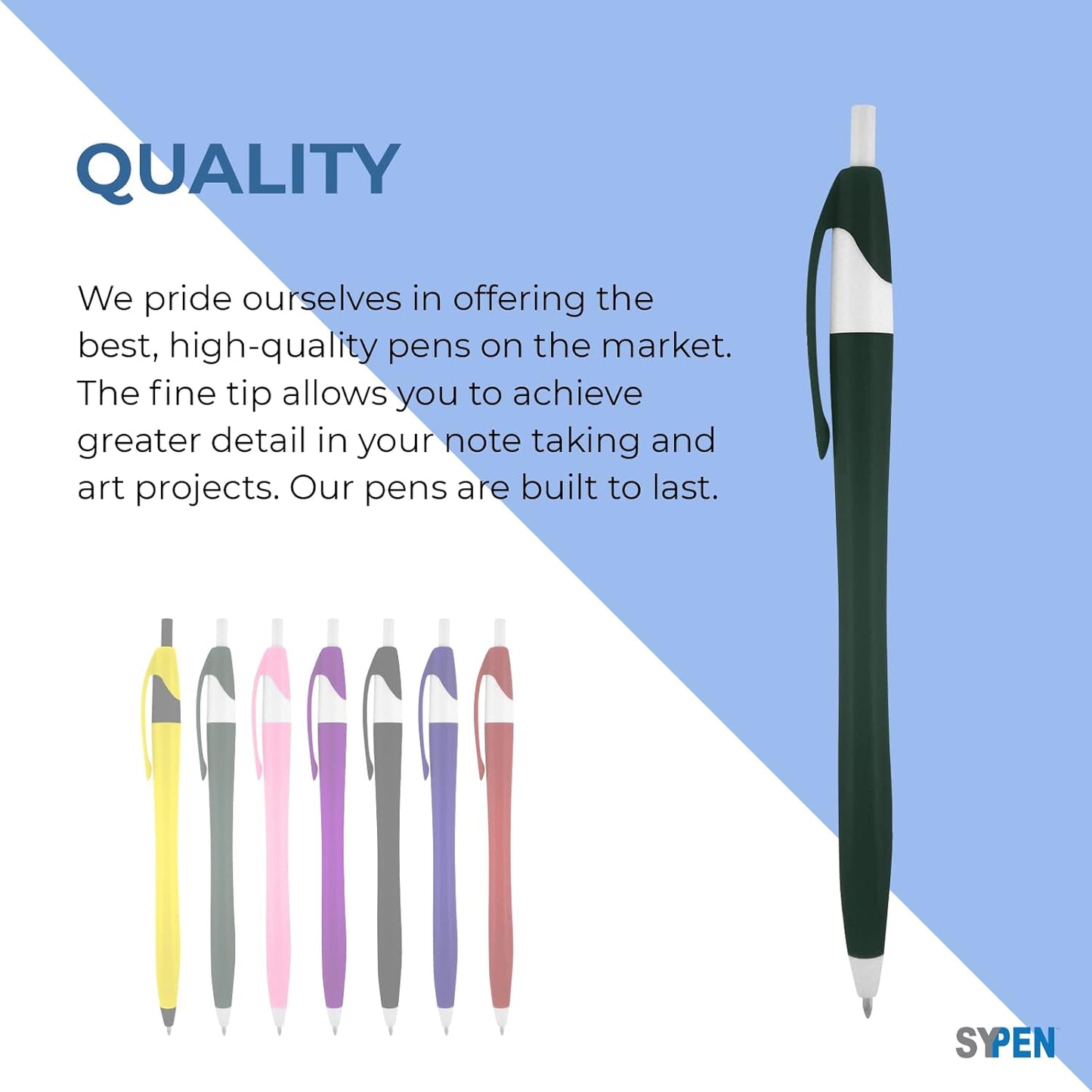 SyPen Personalized Pens With your Custom Logo or Text-500 Pack Bulk-for Businesses, Parties, and Events, Custom Printed Slim Ballpoint Click Pens, Blue Barrel Color, Black Ink