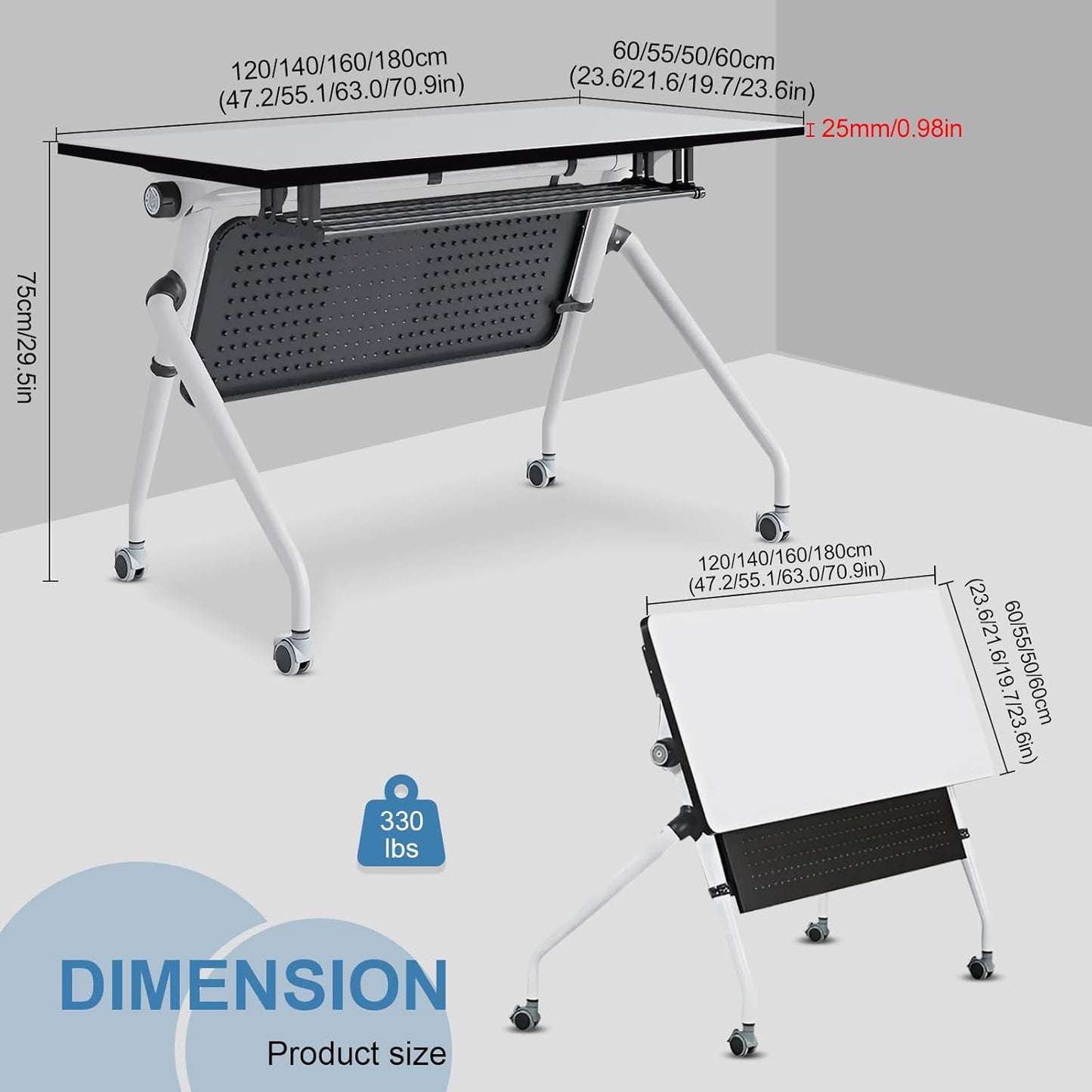 Conference Table, Folding Conference Room Tables, Mobile Training Tables with Silent Wheels, Large Rectangular Modular Seminar Table Office Computer Desks for Classroom White (8Pack L70.9in)