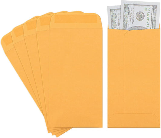 ValBox 3.5x6.5 Money Envelopes, Brown Kraft #7 Coin Envelopes, Small Parts Envelope with Gummed Flap for Seed, Cash, Budgeting (Pack of 100)