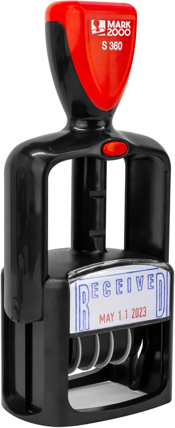 Self-Inking Rubber Date Office Stamp with E-Mailed Phrase - Blue Ink & Date Red Ink - 12-Year Band