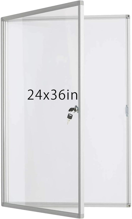 Lockable Dry Erase Board 36x24 Inches Enclosed Bulletin Boards White Board Frame Display Case,with Magnets,for School Message Notice Whiteboard (White Board)