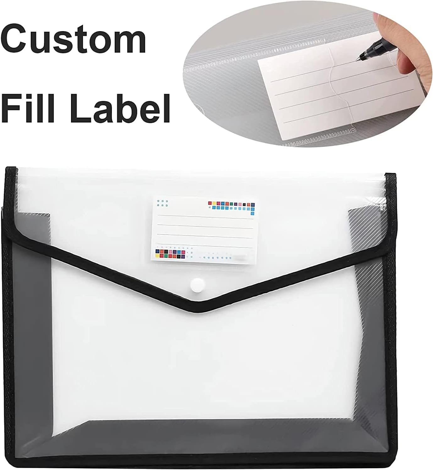 YoeeJob Plastic File Folders Legal Size Expandable Document Folder with Snap Button Closure, A4 Expanding File Wallet Envelopes Pouch with Label Pocket, 18 Packs, Black