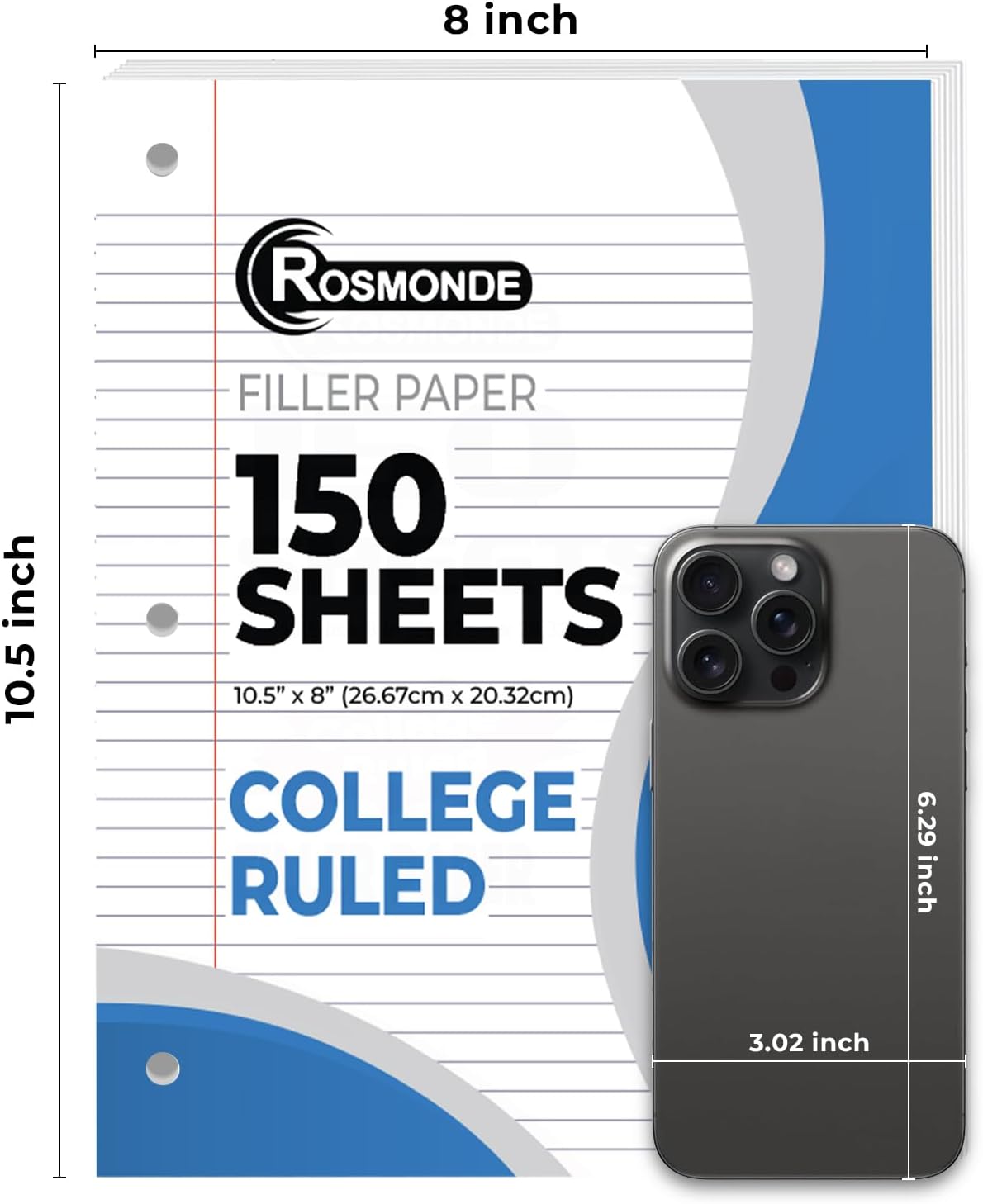 1152 Pack (Pallet) Loose Leaf Paper Bulk, 172800 Sheets,College Ruled, Pallet of Filler Paper, 150 Sheets/Pack, 8 x 10.5",3 Hole Punched, 56 Gsm Thick Sheet, School & Office, 4-7 Days Transit