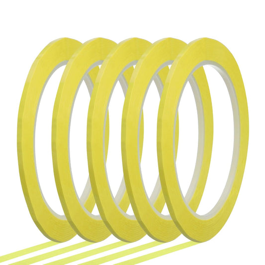 MECCANIXITY Whiteboard Tape 1/8" x 72 Yard Pinstripe Graphic Chart Line Grid Marking Tapes for Classroom Office Dry Erase Board Art, Light Yellow, Pack of 5