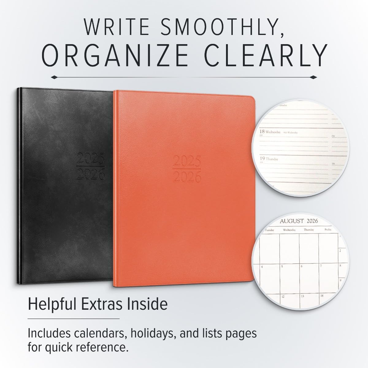 Gallery Leather Academic Planner 2025-2026, Teacher and Student Weekly Monthly Planner, Elegantly Bound Calendar with Gold-Gilded Page Edges, 18 Months - Freeport Metallic Copper - 9x7"