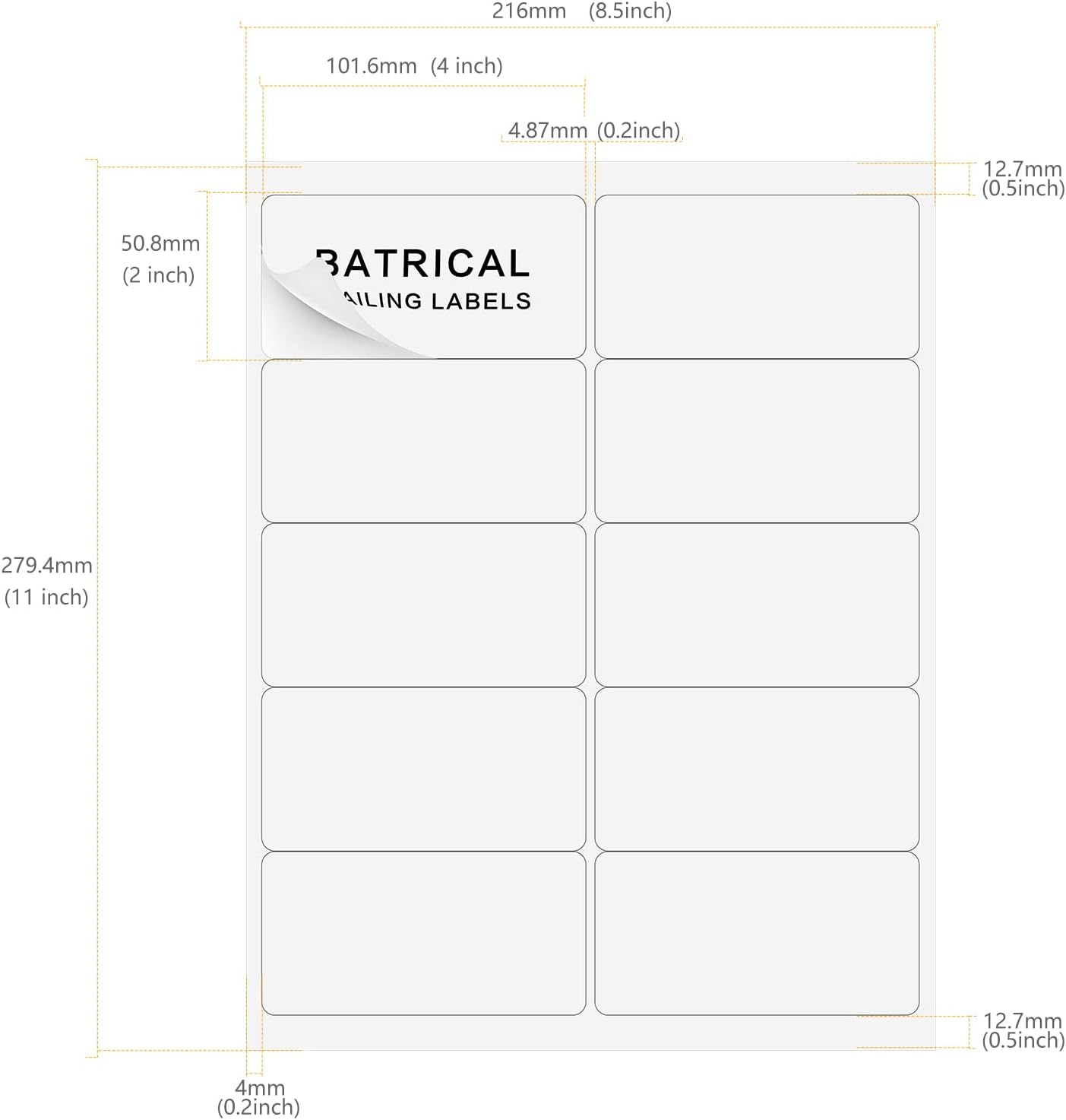2"×4" Shipping Labels 500 Labels Sticker Paper for Laser/Ink Jet Printer mailing Labels 8.5"*11" White 10 per Sheet