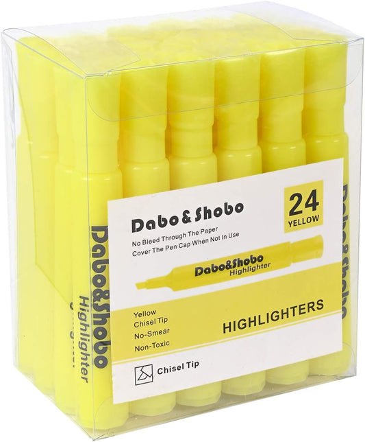 Dabo&Shobo Yellow highlighter, 24 Pack -bright color, chisel tip, for Adults Kids Highlighting in the Home School Office, Tank Style