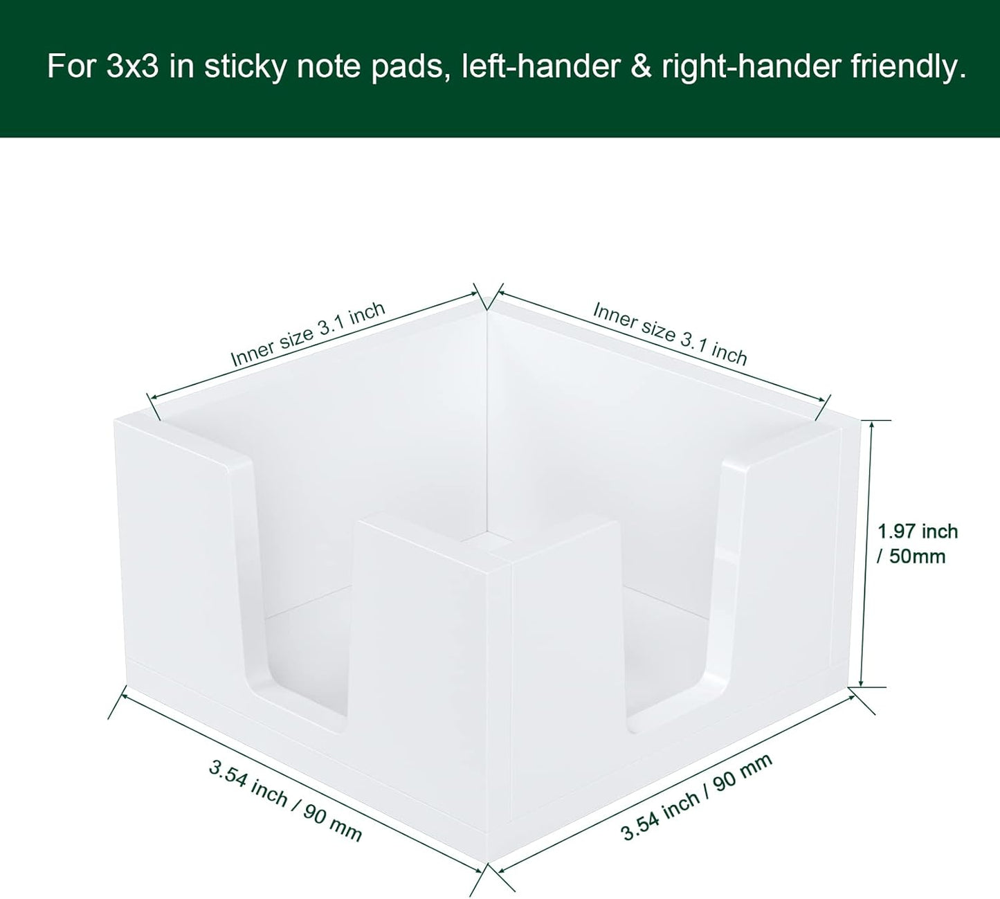 Acrylic Sticky Note Holder, Self-Stick Note Pad Holder W/O Pads - Note Dispenser Memo Pad Holder Desk Organizer for School Office Home (3''x3'' White)