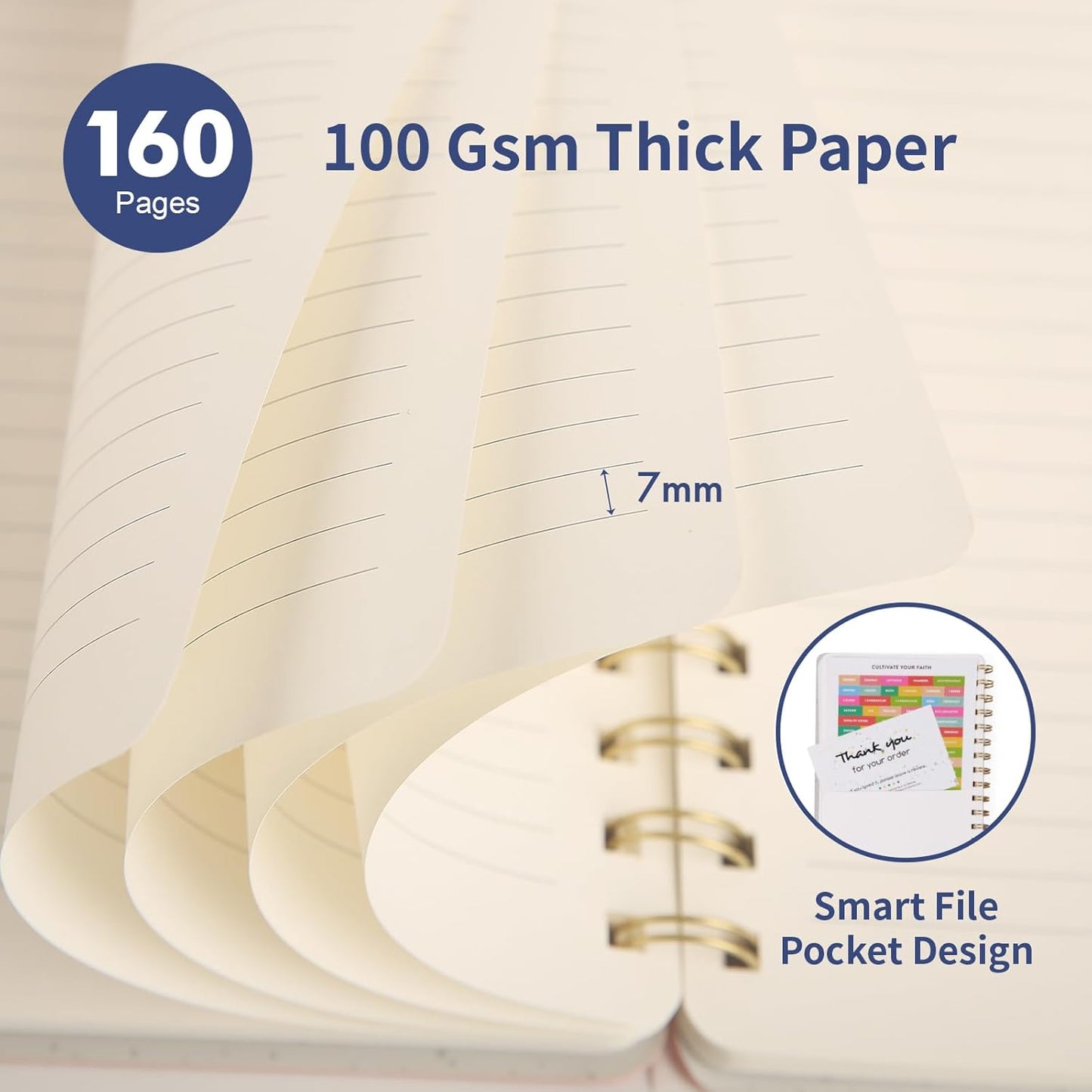Lined Spiral Notebook College Ruled A5 Journal Book for Note Taking, 160 Pages Writing Journal for Office and Home School Supplies 5.75x8.125 inch - Navy Blue