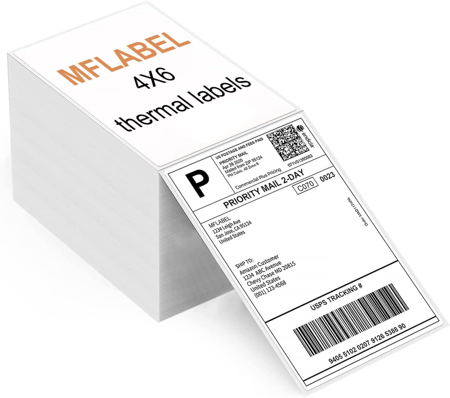 MFLABEL Fanfold 4" x 6" Direct Thermal Labels White Perforated Shipping Label,24 Stacks,Total 24000 Labels