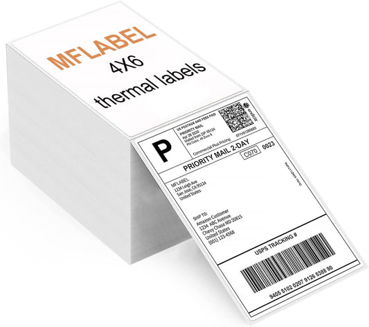 MFLABEL Fanfold 4" x 6" Direct Thermal Shipping Labels (1 Stack, 1000 Labels) – White Perforated Labels for Thermal Printers – Compatible with Zebra, Rollo & More – No Ink Needed, Smudge-Proof